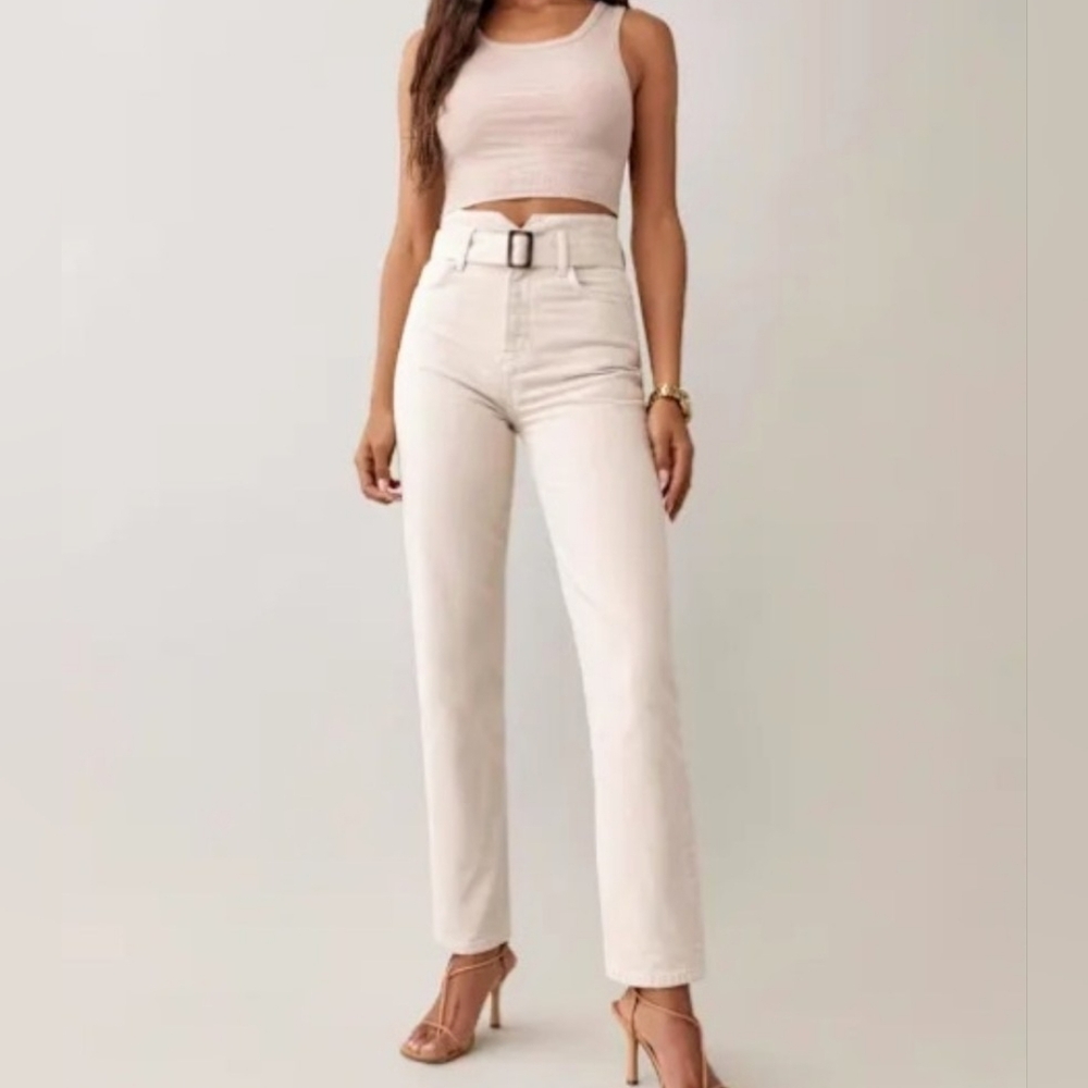 Reformation Cynthia High-rise Straight Leg Jeans, cream color size 24